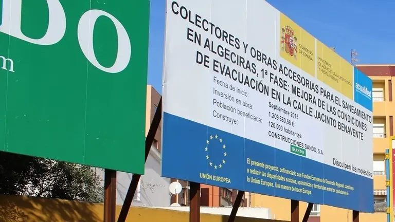 Cartel de la Primera Fase de la Obra Colector Jacinto Benavente