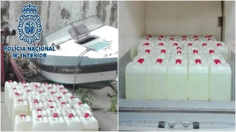 Detalle de los bidones preparados para el abastecimiento