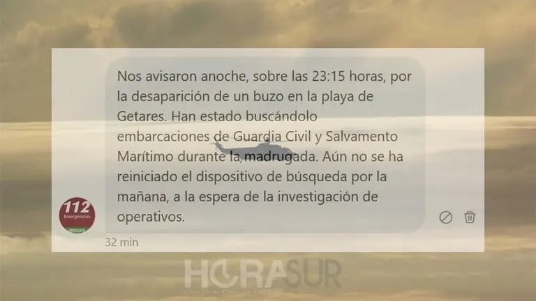 Aviso del 112 sobre la desaparici&oacute;n del buzo
