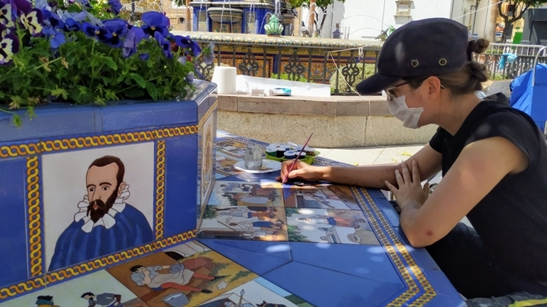 Trabajos de restauracion en la Plaza Alta