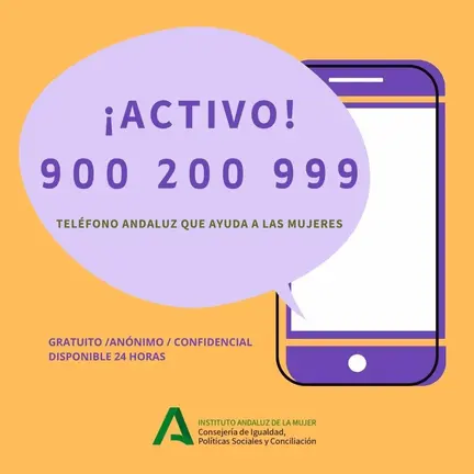 Gr&aacute;fico con el tel&eacute;fono del IAM (Instituto Andaluz de la Mujer)