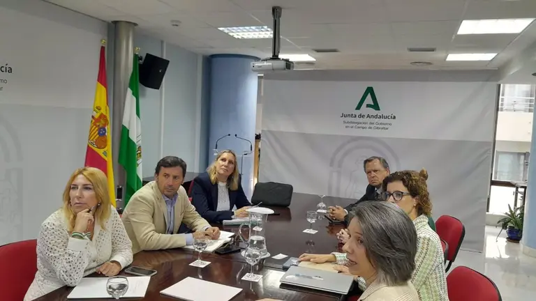 El subdelegado de la Junta de Andaluc&iacute;a en el Campo de Gibraltar, Javier Rodr&iacute;guez Ros y la delegada territorial de Industria, Inmaculada Olivero, reunidos con representantes de Cepsa. - JUNTA DE ANDALUC&Iacute;A