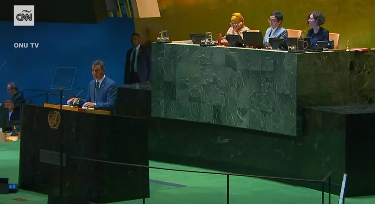 Pedro S&aacute;nchez, durante su intervencion en la asamblea general de la ONU
