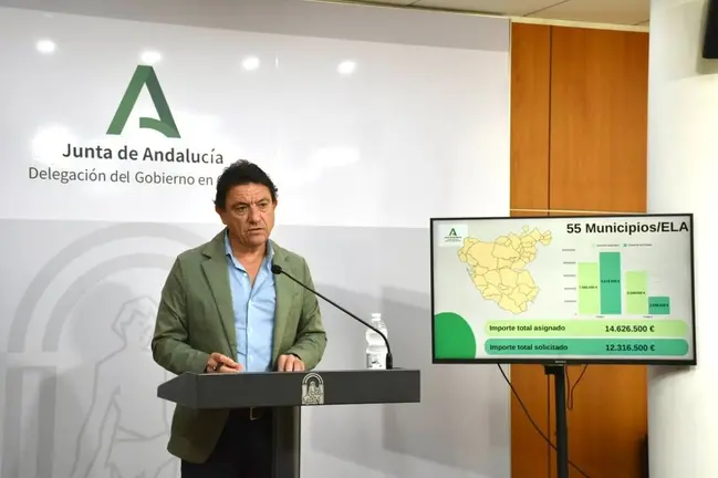 El delegado de Empleo de la Junta en C&aacute;diz, Daniel S&aacute;nchez, en rueda de prensa.