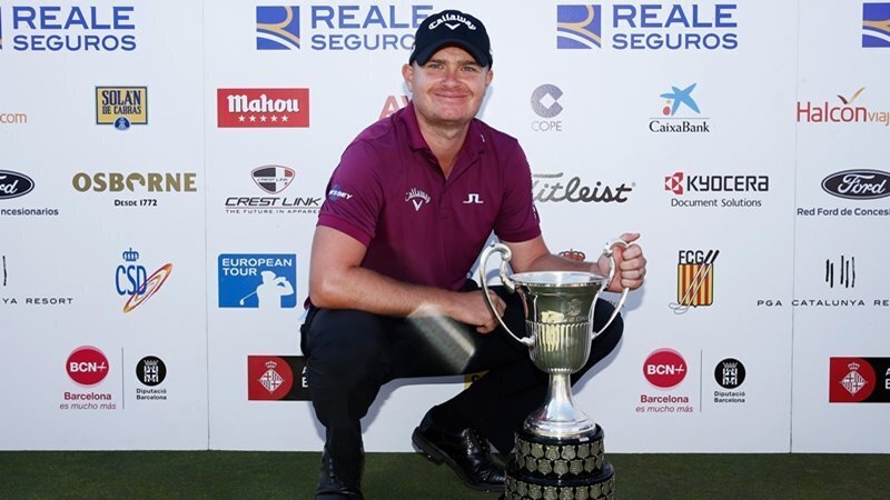 "BARCELONA, SPAIN - MAY 17:  James Morrison of England poses with the Trophy after winning the Open de Espana held at Real Club de Golf el Prat on May 17, 2015 in Barcelona, Spain.  (Photo by Dean Mouhtaropoulos/Getty Images)"