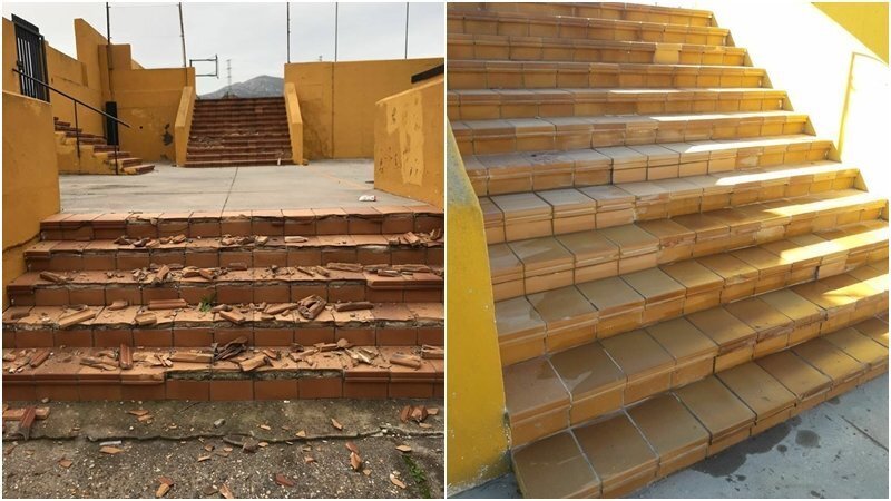 El antes y el despues de las escaleras del colegio