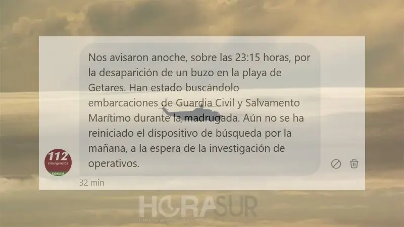 Aviso del 112 sobre la desaparici&oacute;n del buzo