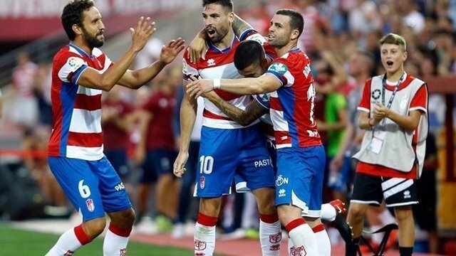 Jugadores del Granada celebran un gol