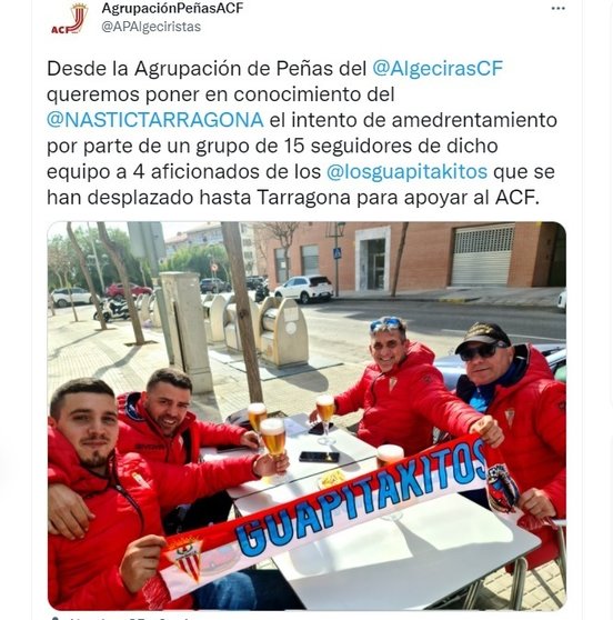 Tweet de la Agrupación de Peñas del Algeciras CF