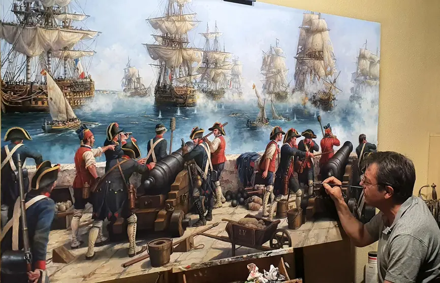 Augusto ferrer Dalmau pintanto La Batalla de Algeciras