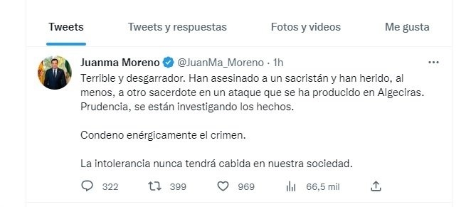 Tweet de Juanma Moreno