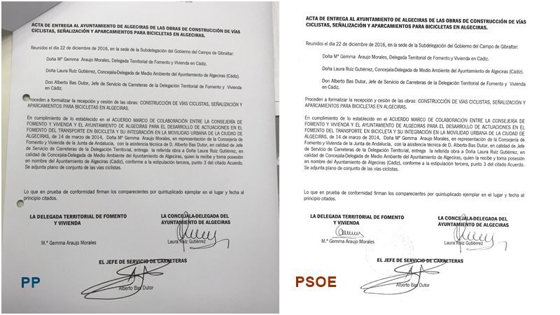 Documentos esgrimidos por PP y PSOE sobre la recepción del carril bici