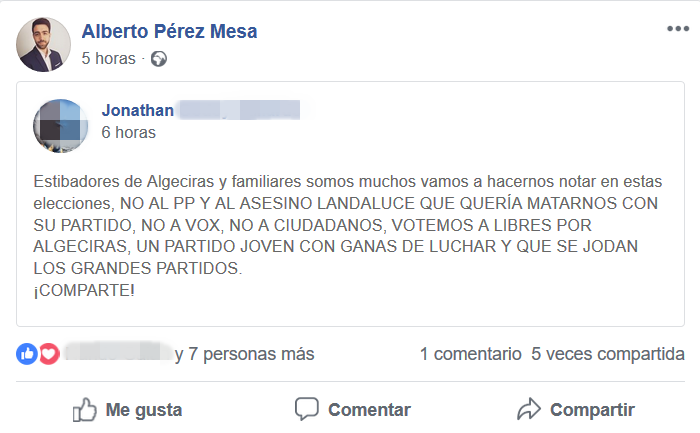 Publicación en Facebook