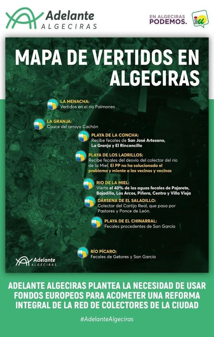 Mapa de vertidos, según Adelante Algeciras